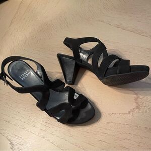 Stuart Weitzman Axis Black Suede Strappy heeled Sandals – Size 7N Narrow N 7